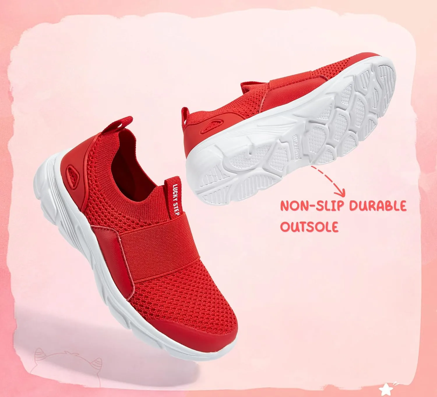 LUCKY STEP Little Kids Sneakers Breathable Mesh Walking Shoes Slip On Lightweight Athletic Trainers for Boys Girls