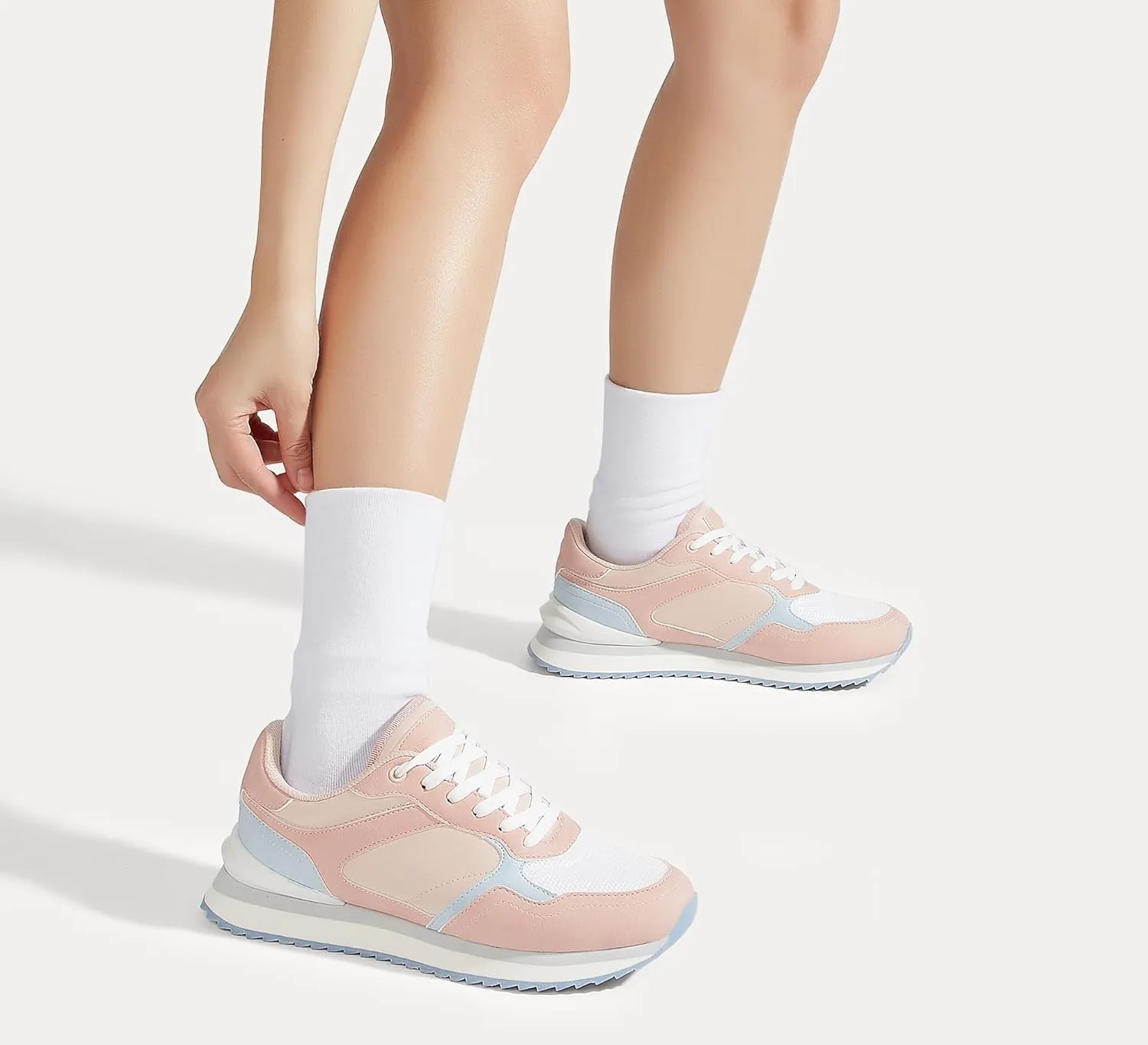 LUCKY STEP Women's Platform Fashion Sneakers Suede Colorful Colorblock Stylish Retro Casual Neutral Tennis Running Footwear Walking Shoes