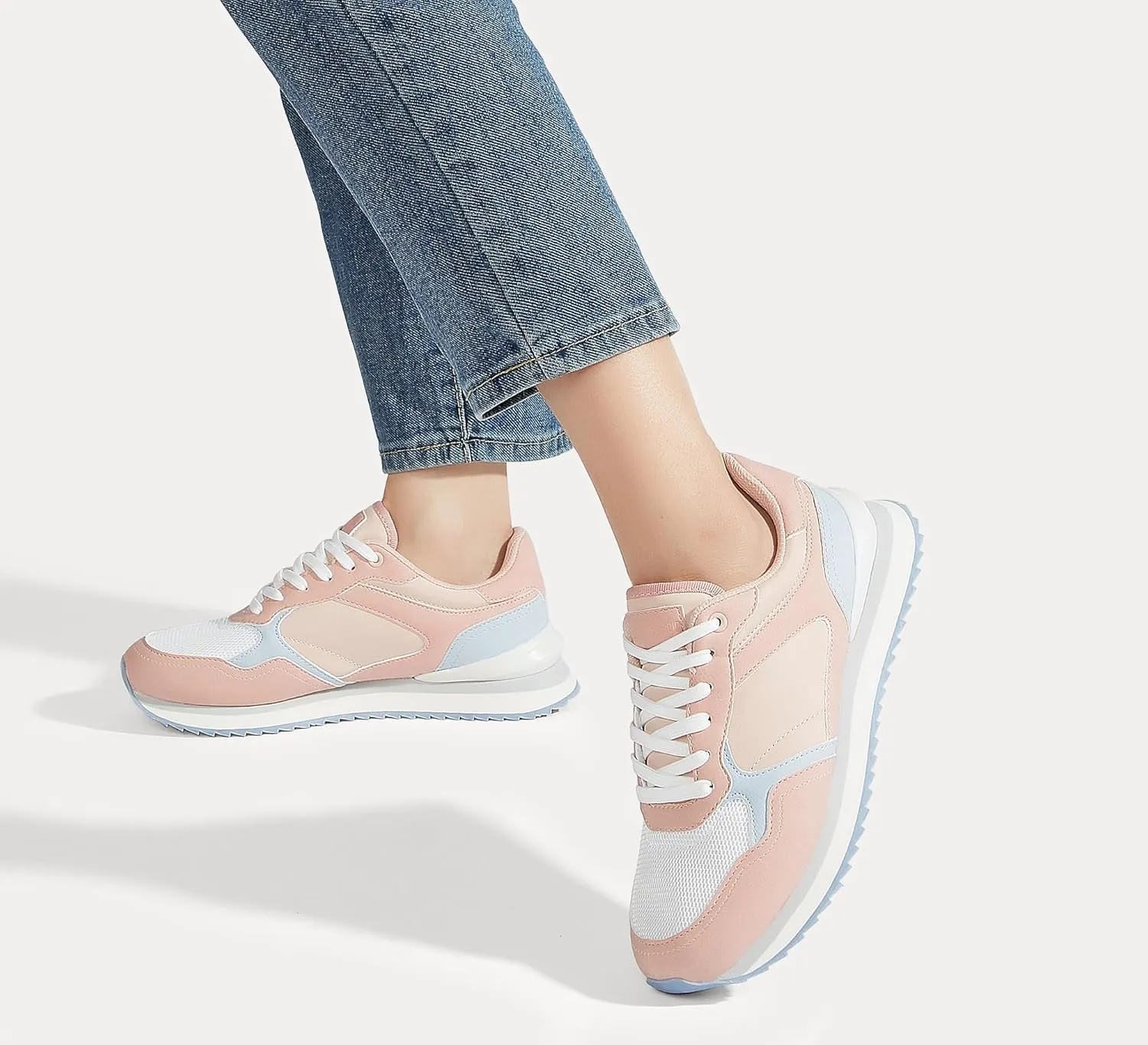 LUCKY STEP Women's Platform Fashion Sneakers Suede Colorful Colorblock Stylish Retro Casual Neutral Tennis Running Footwear Walking Shoes