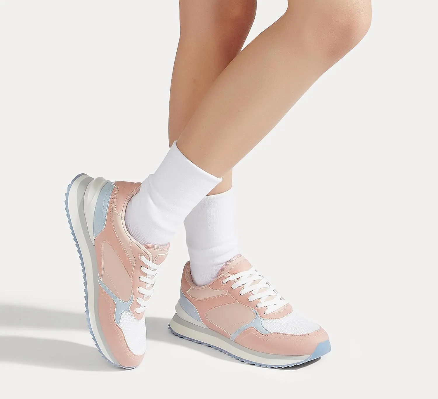 LUCKY STEP Women's Platform Fashion Sneakers Suede Colorful Colorblock Stylish Retro Casual Neutral Tennis Running Footwear Walking Shoes