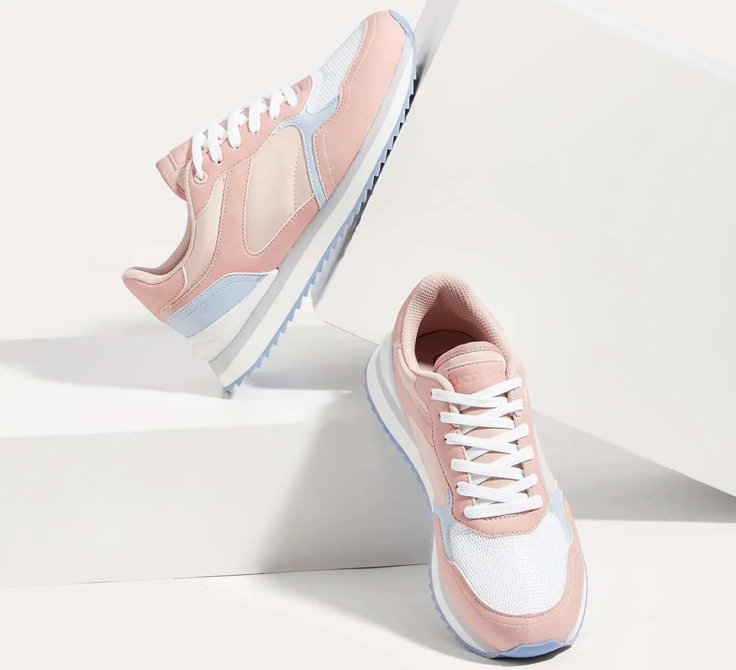 LUCKY STEP Women's Platform Fashion Sneakers Suede Colorful Colorblock Stylish Retro Casual Neutral Tennis Running Footwear Walking Shoes