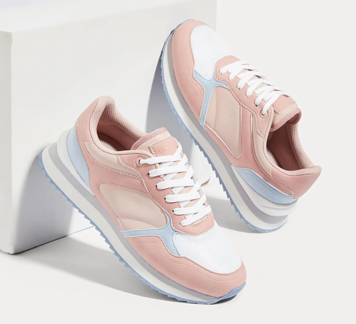 LUCKY STEP Women's Platform Fashion Sneakers Suede Colorful Colorblock Stylish Retro Casual Neutral Tennis Running Footwear Walking Shoes