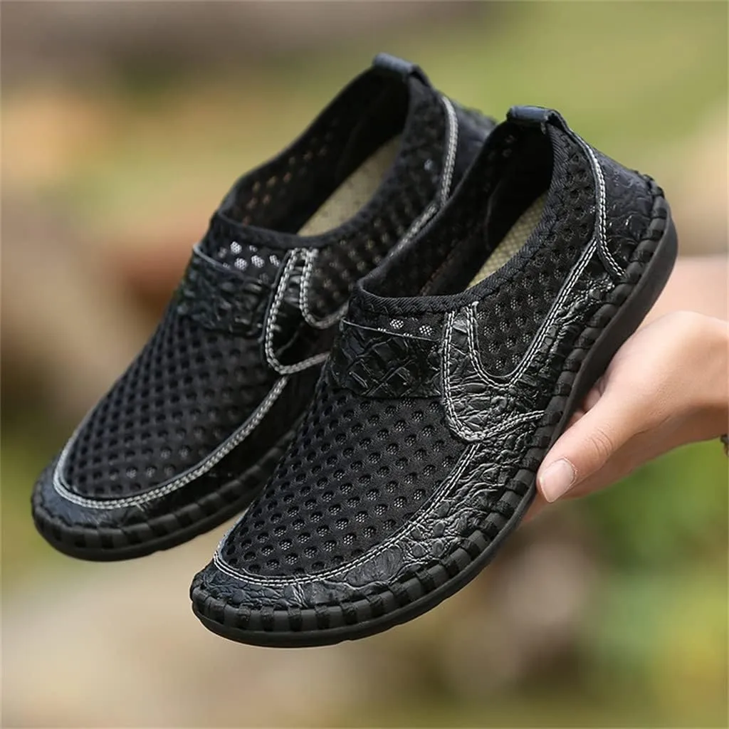 Men Casual Shoes Breathable Mesh Cloth Loafers Soft Flats Sandals Handmade Male Driving Shoes Large Size(Blue,38 Code)