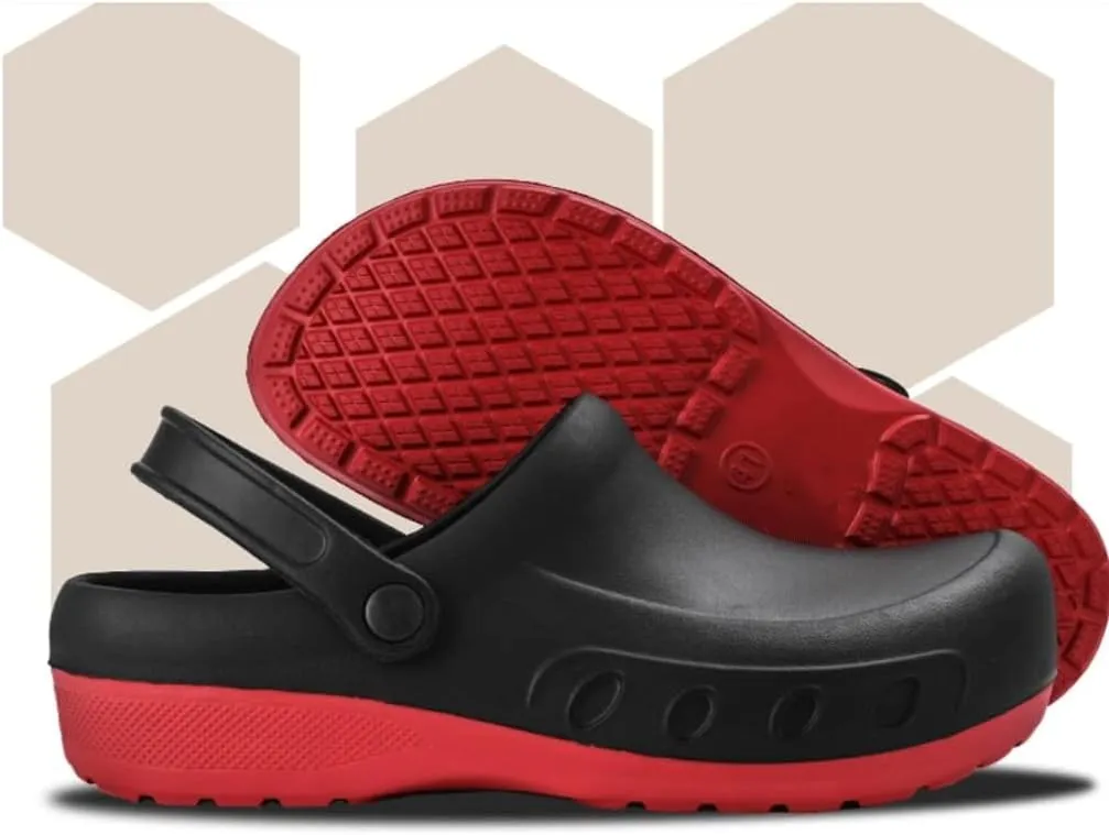 Men Chef Clogs Men Kitchen Shoes Injection Shoes Anti-Slip Outsole Garden Clogs Sandal Big(White-Patch Five-Pointed star4,48 Code)