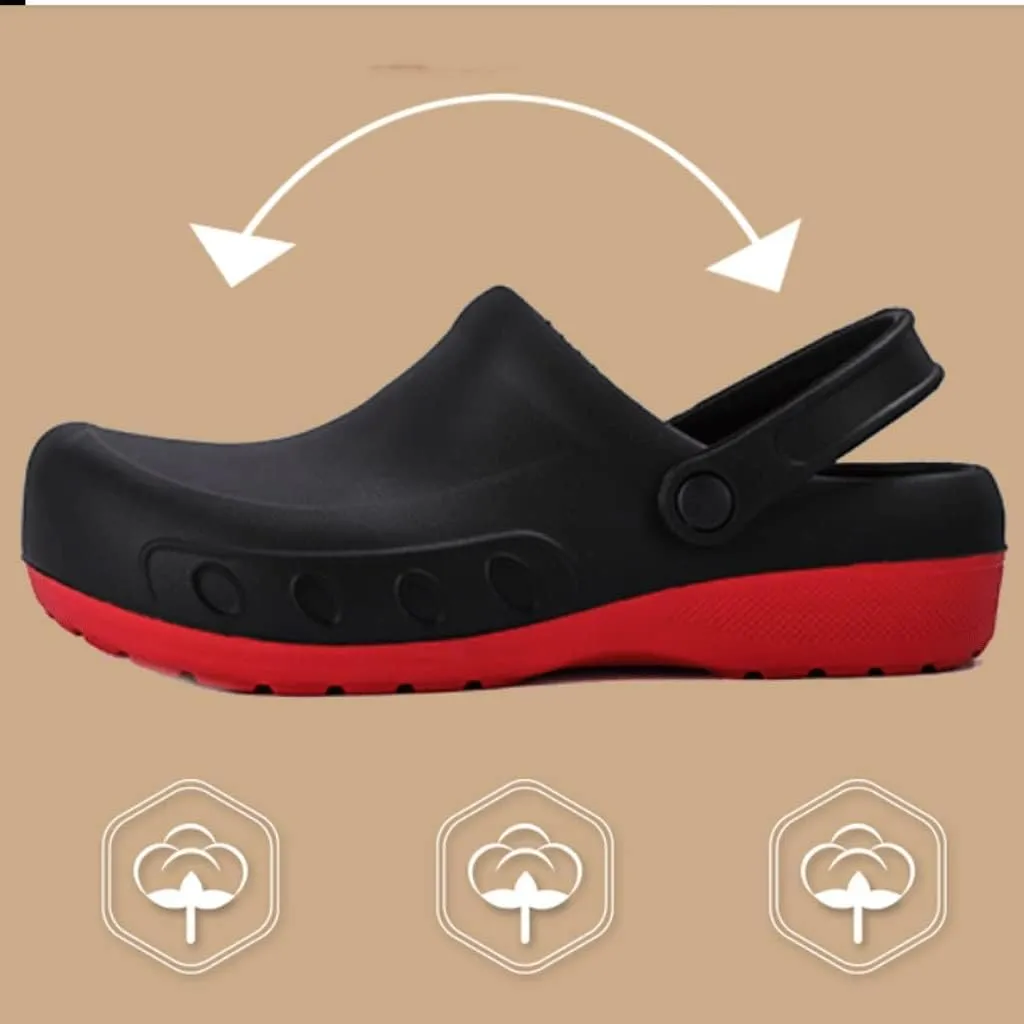 Men Chef Clogs Men Kitchen Shoes Injection Shoes Anti-Slip Outsole Garden Clogs Sandal Big(White-Patch Five-Pointed star4,48 Code)