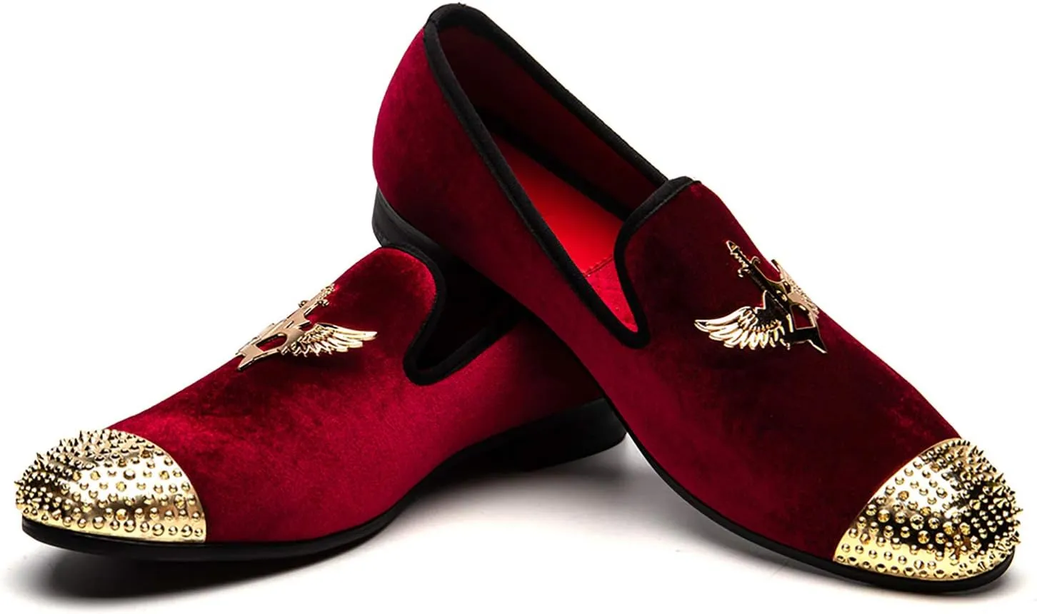 Men Genuine Leather Mens Metallic Textured Slip-on Glitter Loafers Shoes