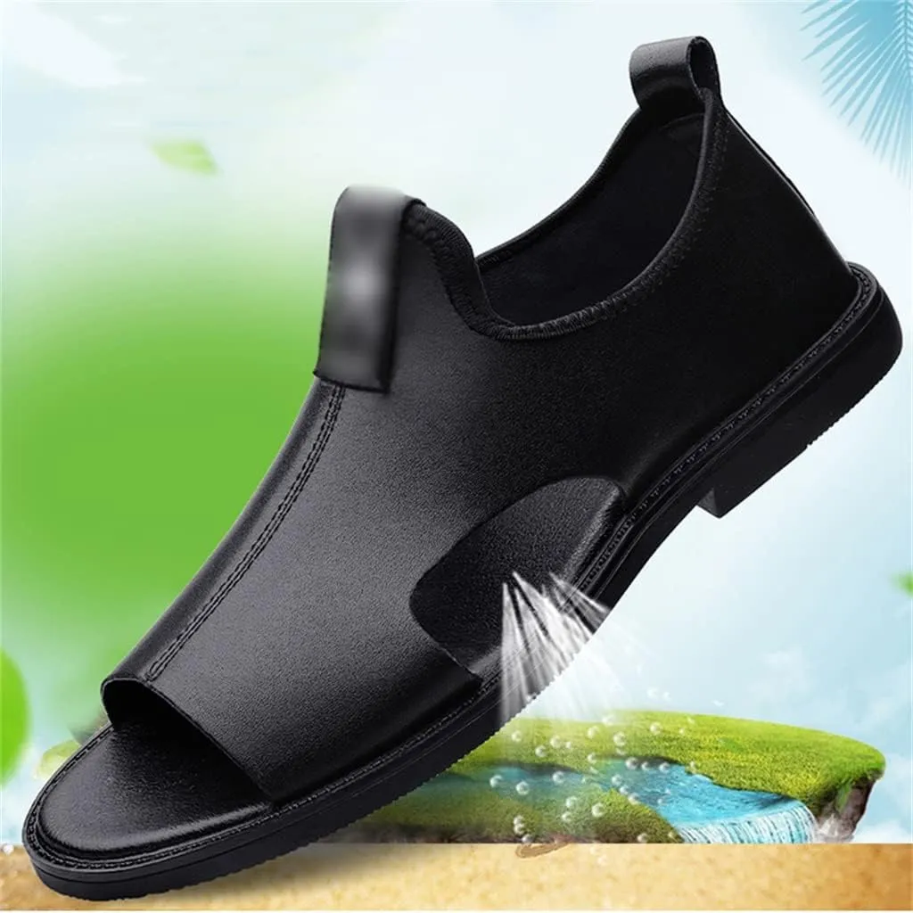 Men Sandals Genuine Leather Sandals Man Beach Shoes Outdoor Not Slip Light Slippers Men's Sandals(45)