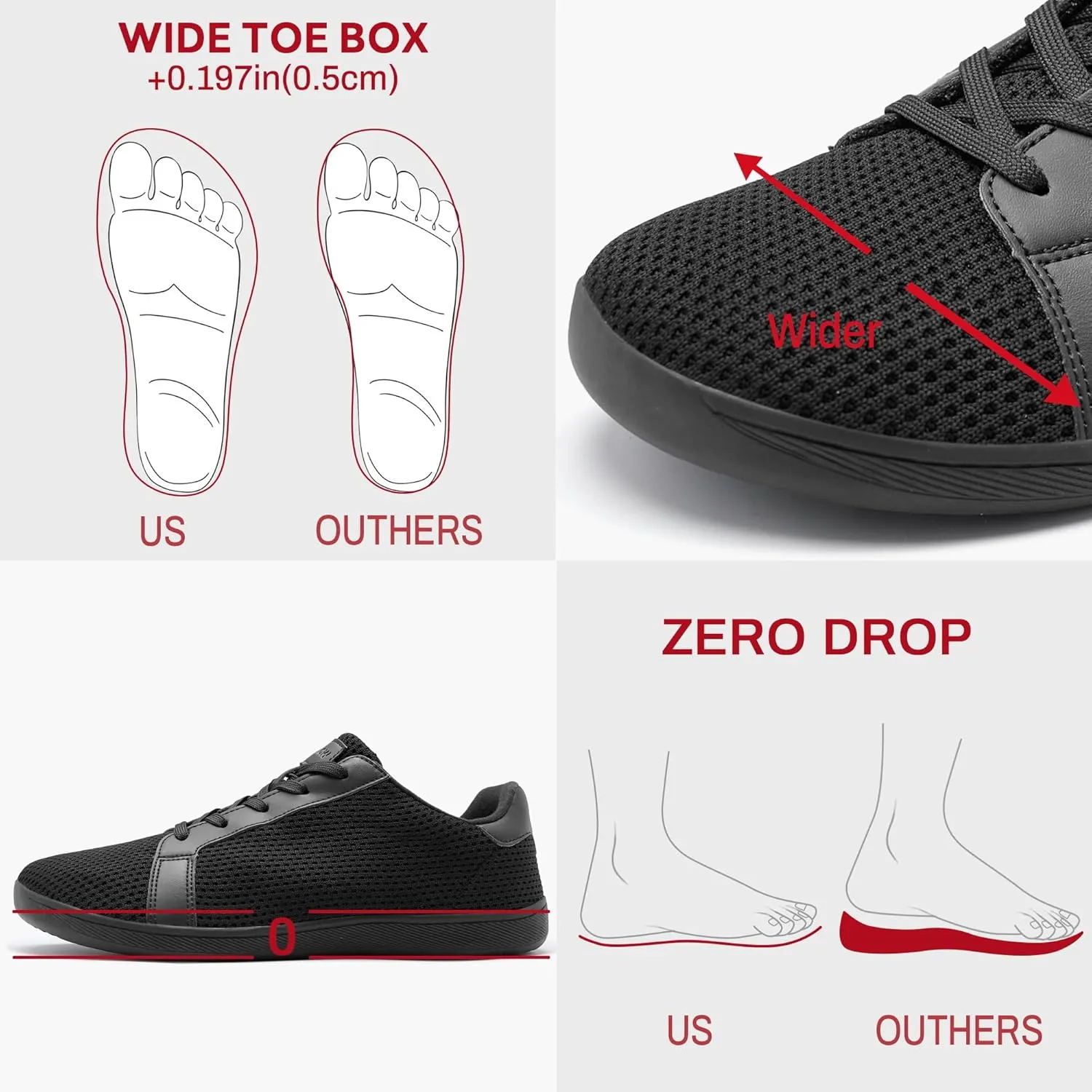 Men's Barefoot Walking Shoes Wide Toe Sneakers Zero Drop Minimalist Sneakers Non-Slip Breathable Comfortable Lightweight Casual Shoes