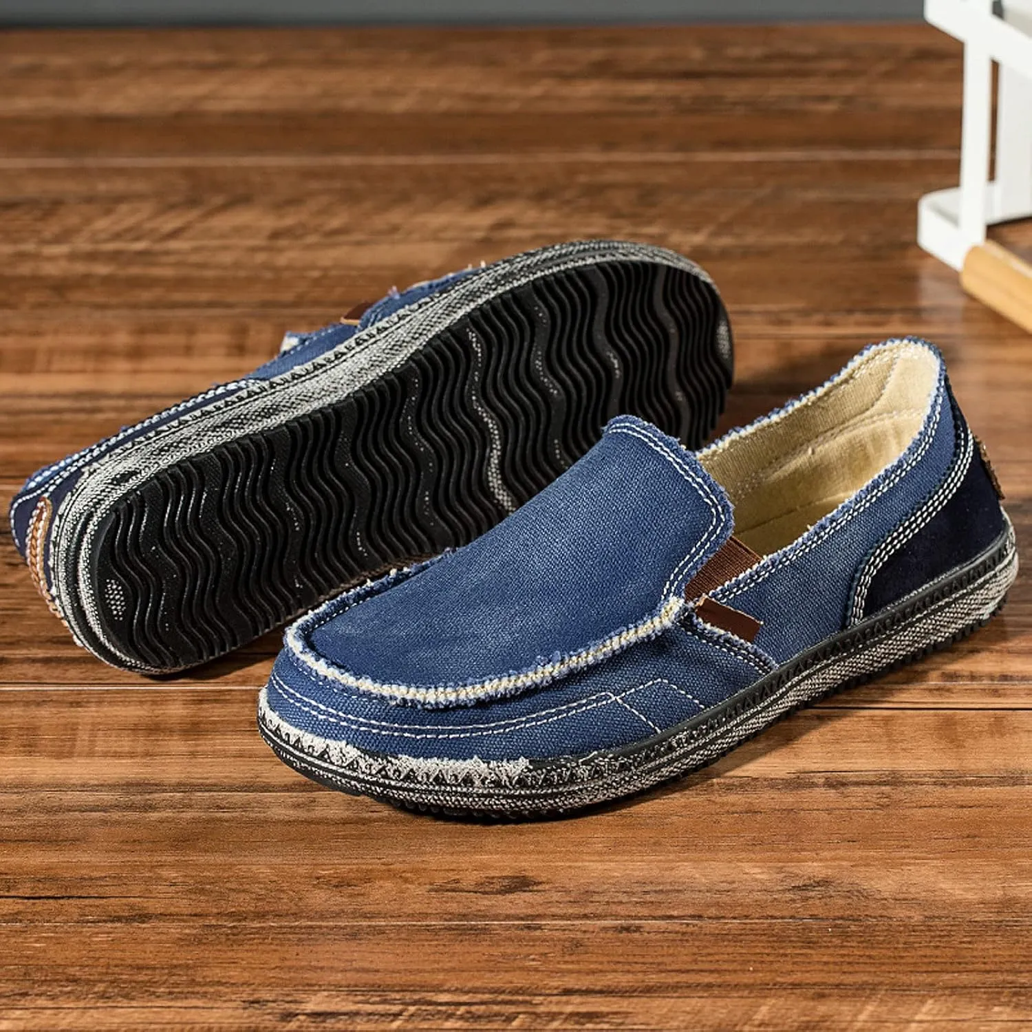 Men's Canvas Slip on Loafers Lightweight Breathable Cloth Shoes Vintage Boat Shoes Casual Flat Loafer Outdoor Walking Sneakers
