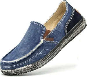 Men's Canvas Slip on Loafers Lightweight Breathable Cloth Shoes Vintage Boat Shoes Casual Flat Loafer Outdoor Walking Sneakers