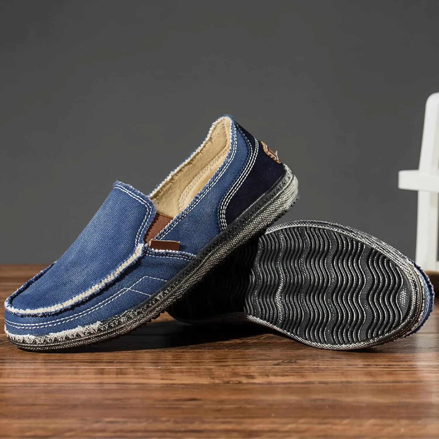 Men's Canvas Slip on Loafers Lightweight Breathable Cloth Shoes Vintage Boat Shoes Casual Flat Loafer Outdoor Walking Sneakers