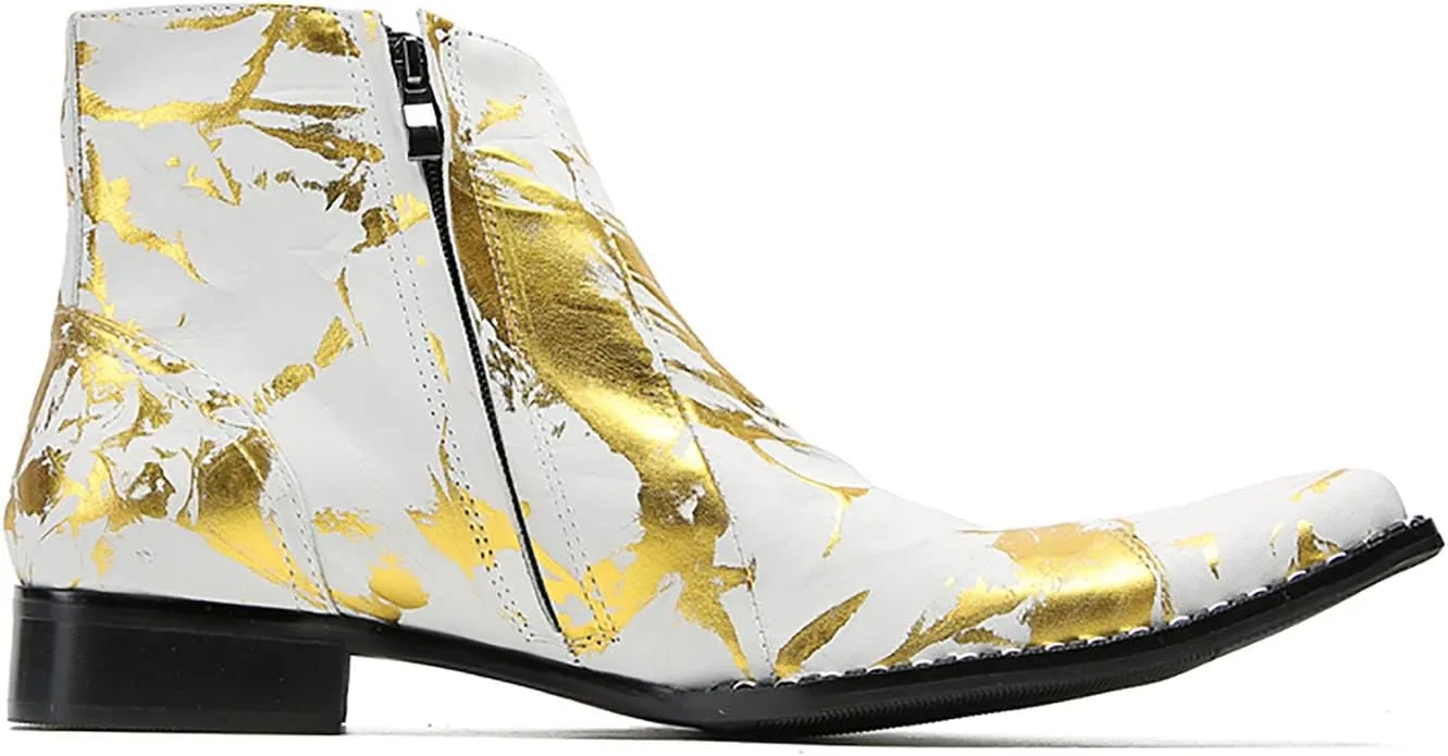 Men's Chelsea Cowboy Boots - Western Lace-Up Ankle Boots for Urban Parties/Western Weddings, Premium Leather Dress-Casual Boots with Ornamental Stitching