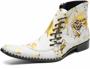 Men's Chelsea Cowboy Boots - Western Lace-Up Ankle Boots for Urban Parties/Western Weddings, Premium Leather Dress-Casual Boots with Ornamental Stitching