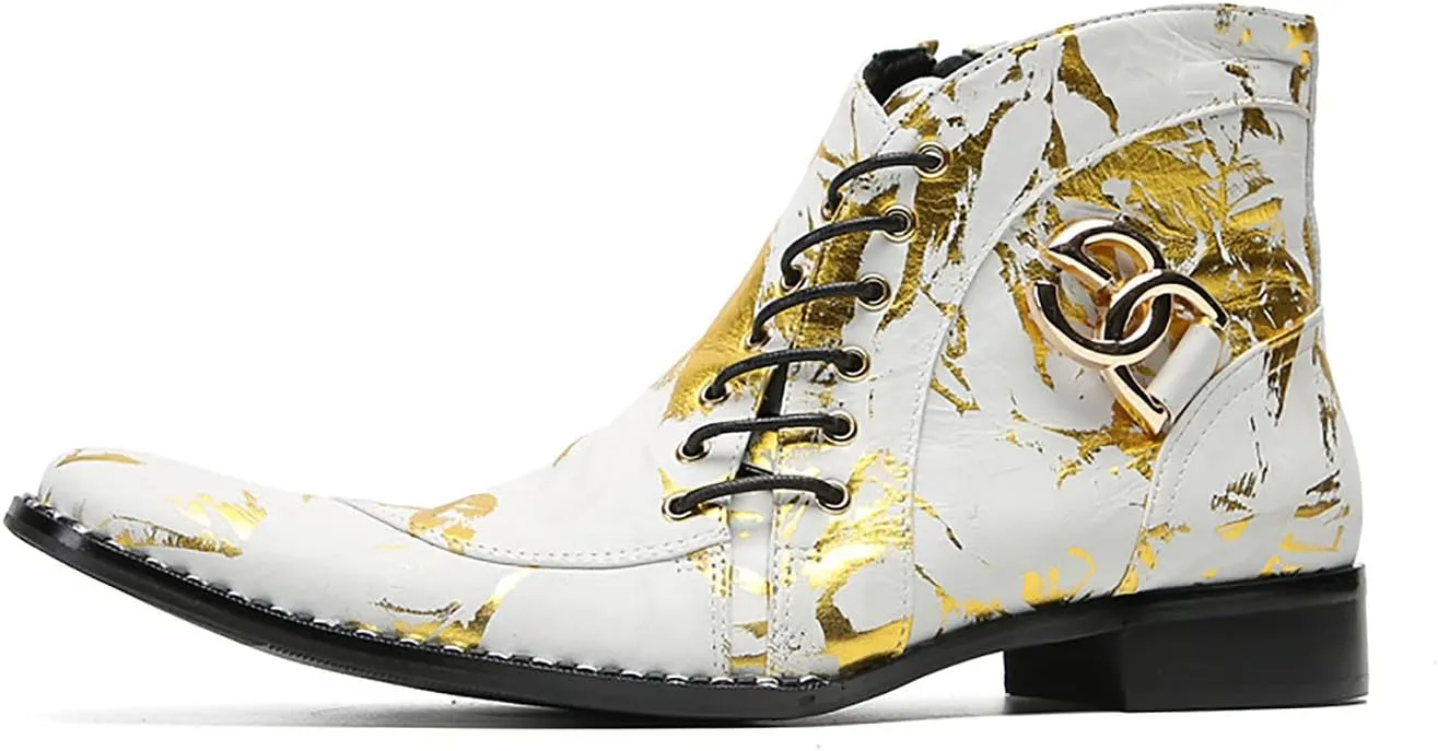 Men's Chelsea Cowboy Boots - Western Lace-Up Ankle Boots for Urban Parties/Western Weddings, Premium Leather Dress-Casual Boots with Ornamental Stitching