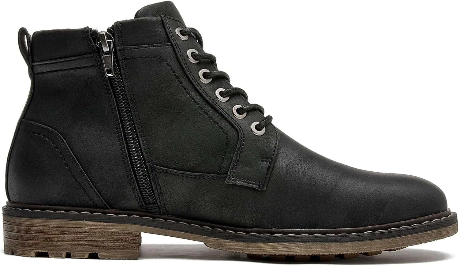 Men's Chukka Boots Casual Dress Boots Zipper Motorcycle Combat Boots Waterproof Ankle Boots Lace Up Fashion Leather Boots