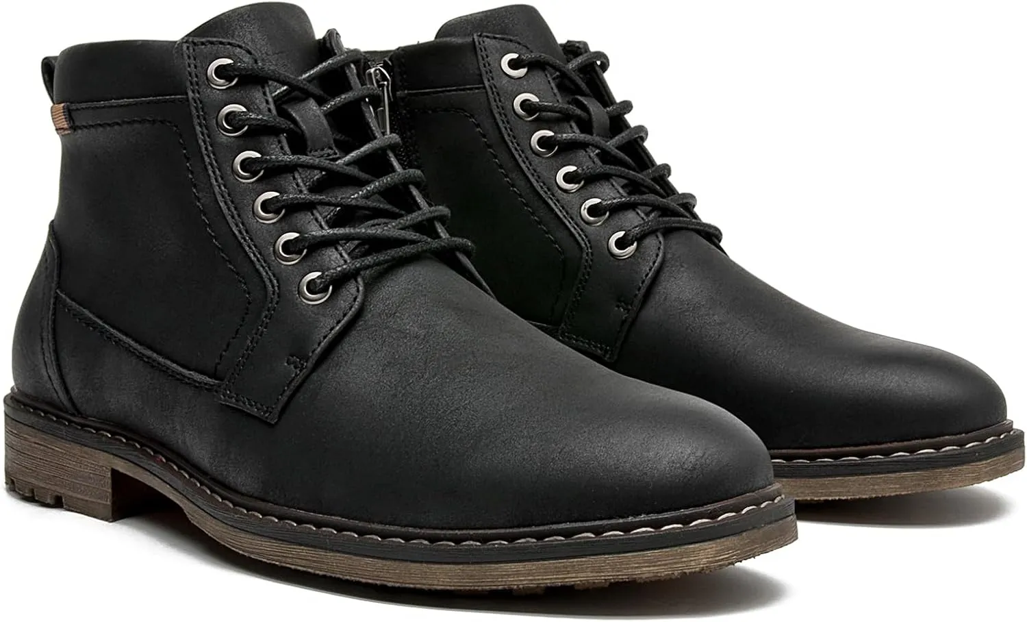 Men's Chukka Boots Casual Dress Boots Zipper Motorcycle Combat Boots Waterproof Ankle Boots Lace Up Fashion Leather Boots