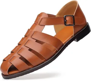 Mens Closed Toe Sandals Ankle Buckle Hollow Out Roman Shoes Outdoor Fisherman Adjustable Beach Summer Sandals Anti Slip Flat Sandals Comfort Casual Walking Shoes Lightweight T-Strap Ankle Strap Sandal