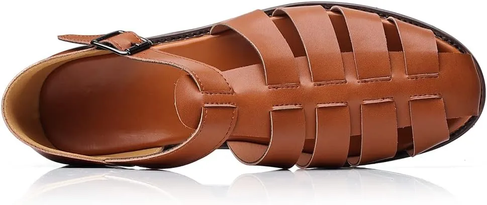 Mens Closed Toe Sandals Ankle Buckle Hollow Out Roman Shoes Outdoor Fisherman Adjustable Beach Summer Sandals Anti Slip Flat Sandals Comfort Casual Walking Shoes Lightweight T-Strap Ankle Strap Sandal