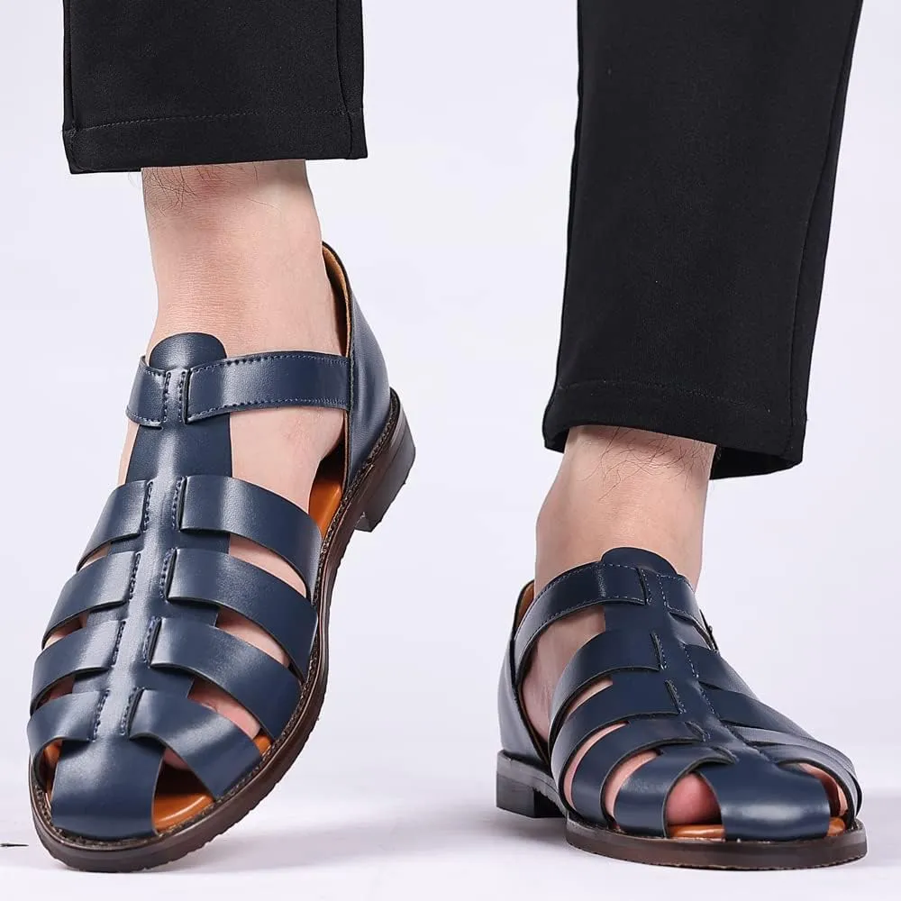 Mens Closed Toe Sandals Ankle Buckle Hollow Out Roman Shoes Outdoor Fisherman Adjustable Beach Summer Sandals Anti Slip Flat Sandals Comfort Casual Walking Shoes Lightweight T-Strap Ankle Strap Sandal