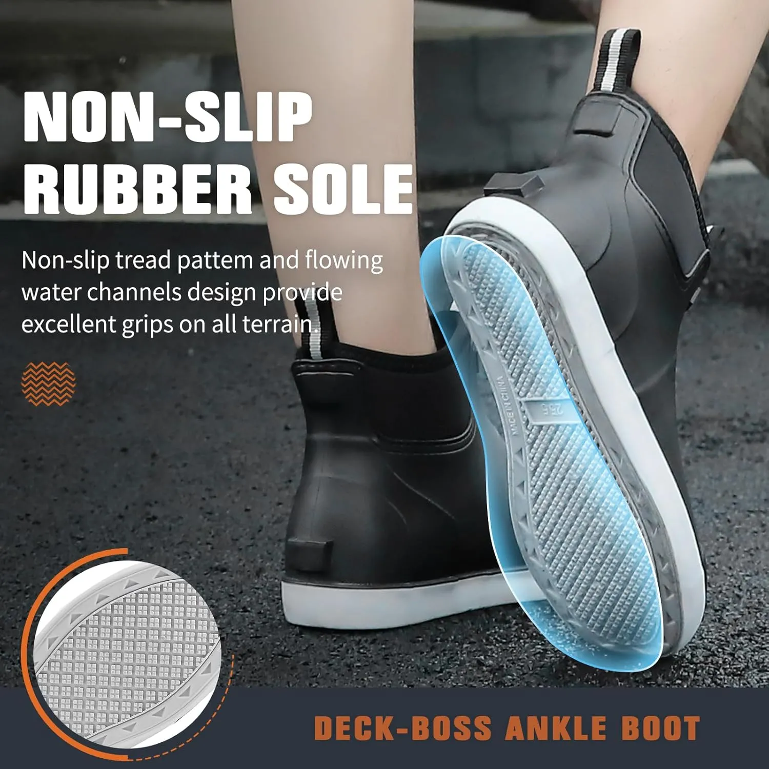 Mens Deck Boots, Saltwater Fishing Booties Rubber Waterproof Ankle Rain Boots, High-performance Footwear Chelsea Boots for Gardening Fishing Boating Camping Sailing