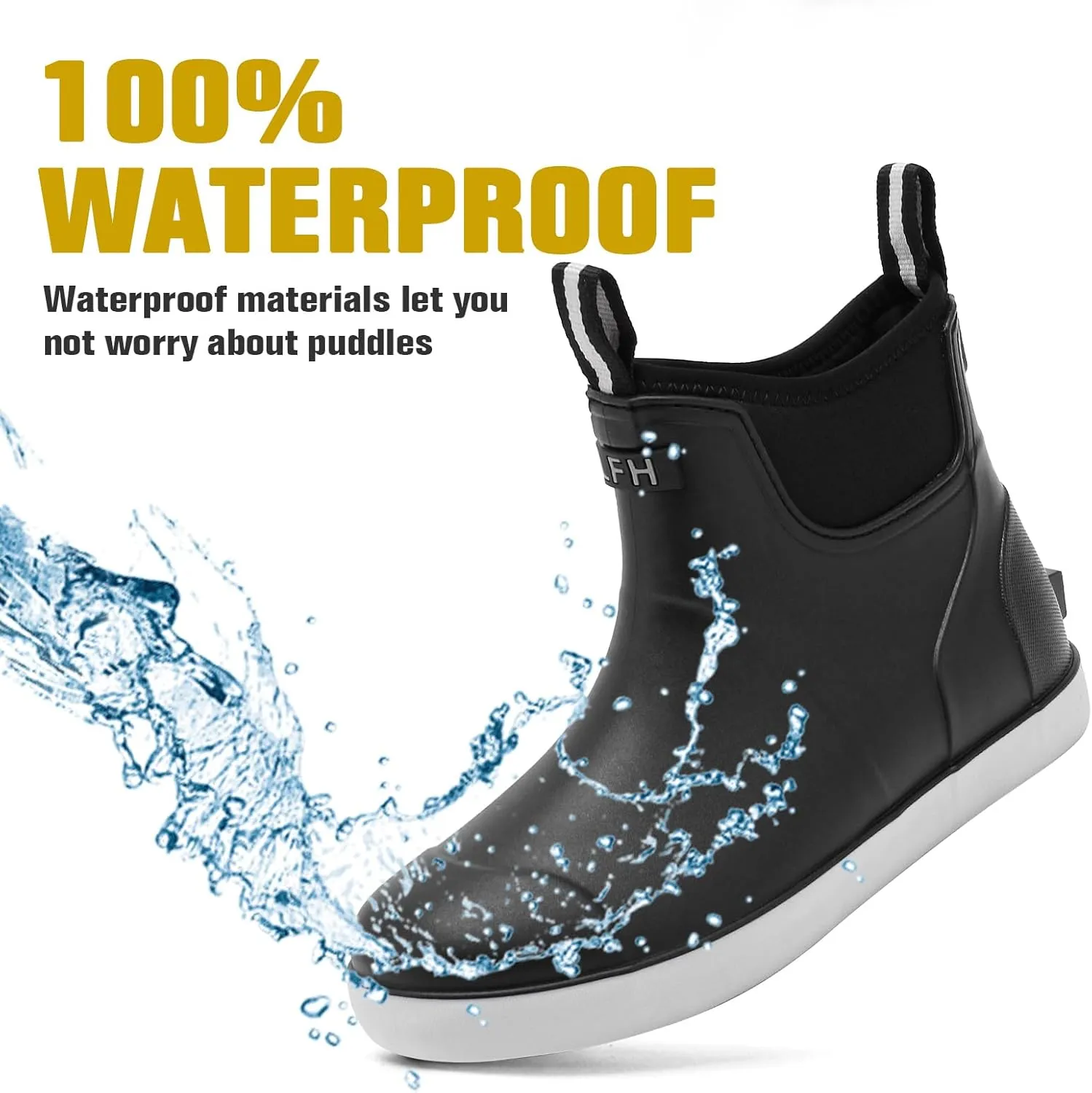 Men's Deck Boots, Waterproof Ankle Rain Boots Men Anti-Slip Traction, Outdoor Rubber Fishing Garden Boots High-Performance Shoes for Farming