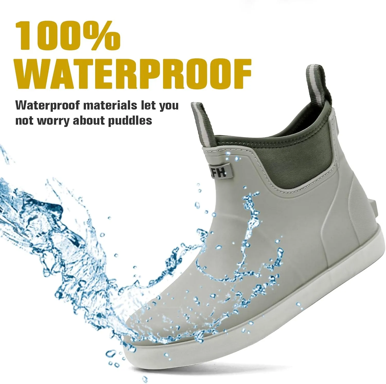 Men's Deck Boots, Waterproof Ankle Rain Boots Men Anti-Slip Traction, Outdoor Rubber Fishing Garden Boots High-Performance Shoes for Farming