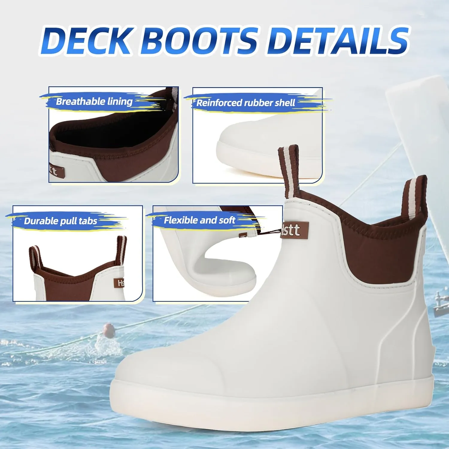 Men's Deck Boots Waterproof Fishing Rain Boots, Anti-Slip Rubber Boots Ankle Booties, High-Performance Footwear Chelsea Boots for Gardening Boating Camping Sailing