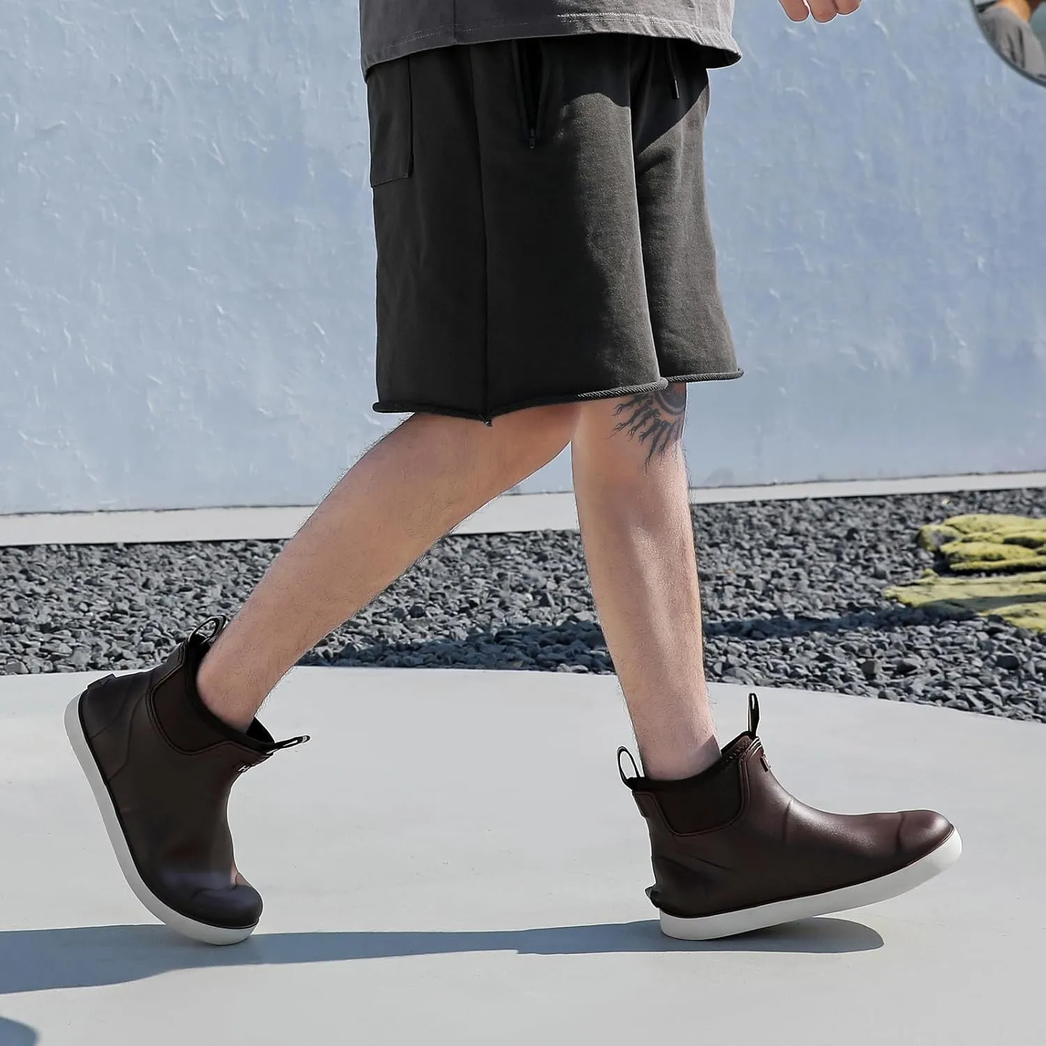 Men's Deck Boots Waterproof Fishing Rain Boots, Anti-Slip Rubber Boots Ankle Booties, High-Performance Footwear Chelsea Boots for Gardening Boating Camping Sailing