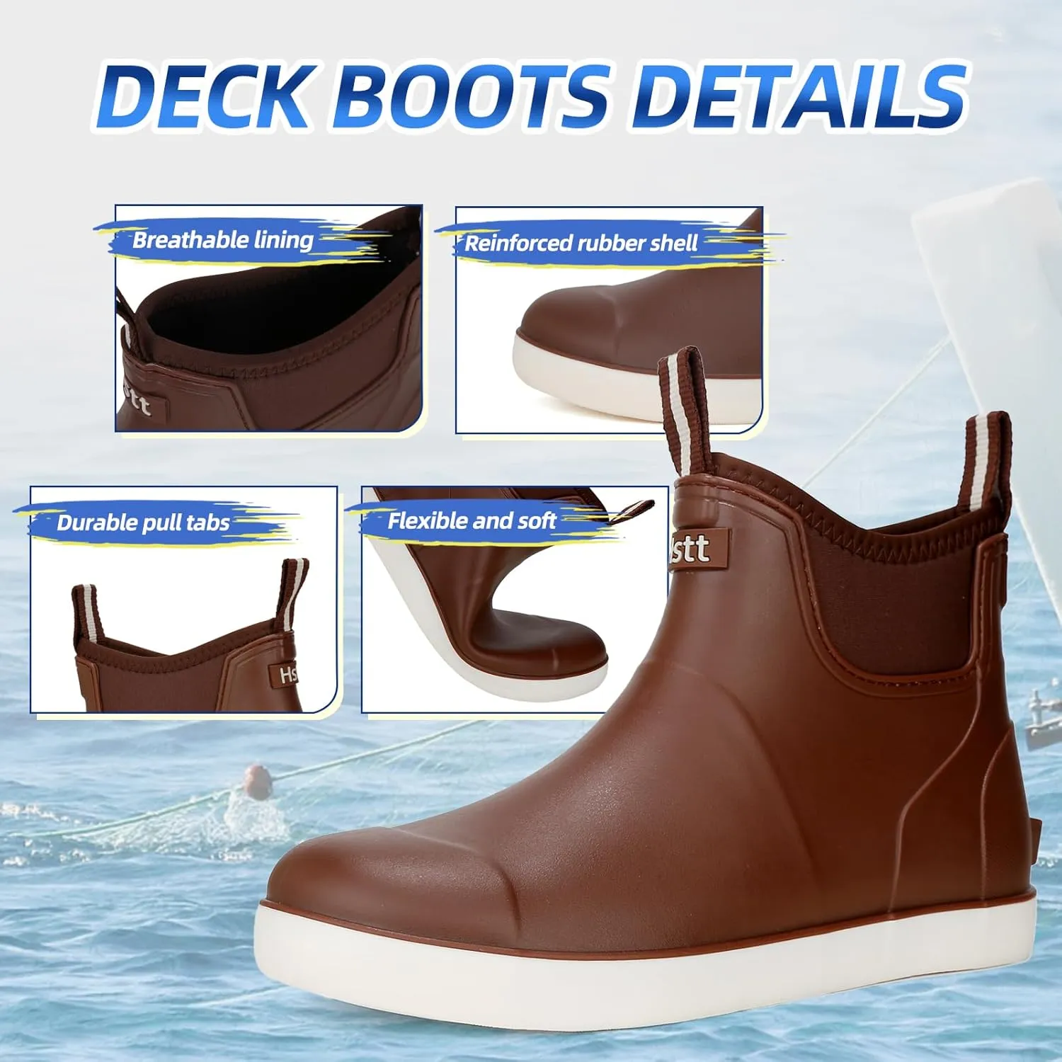 Men's Deck Boots Waterproof Fishing Rain Boots, Anti-Slip Rubber Boots Ankle Booties, High-Performance Footwear Chelsea Boots for Gardening Boating Camping Sailing