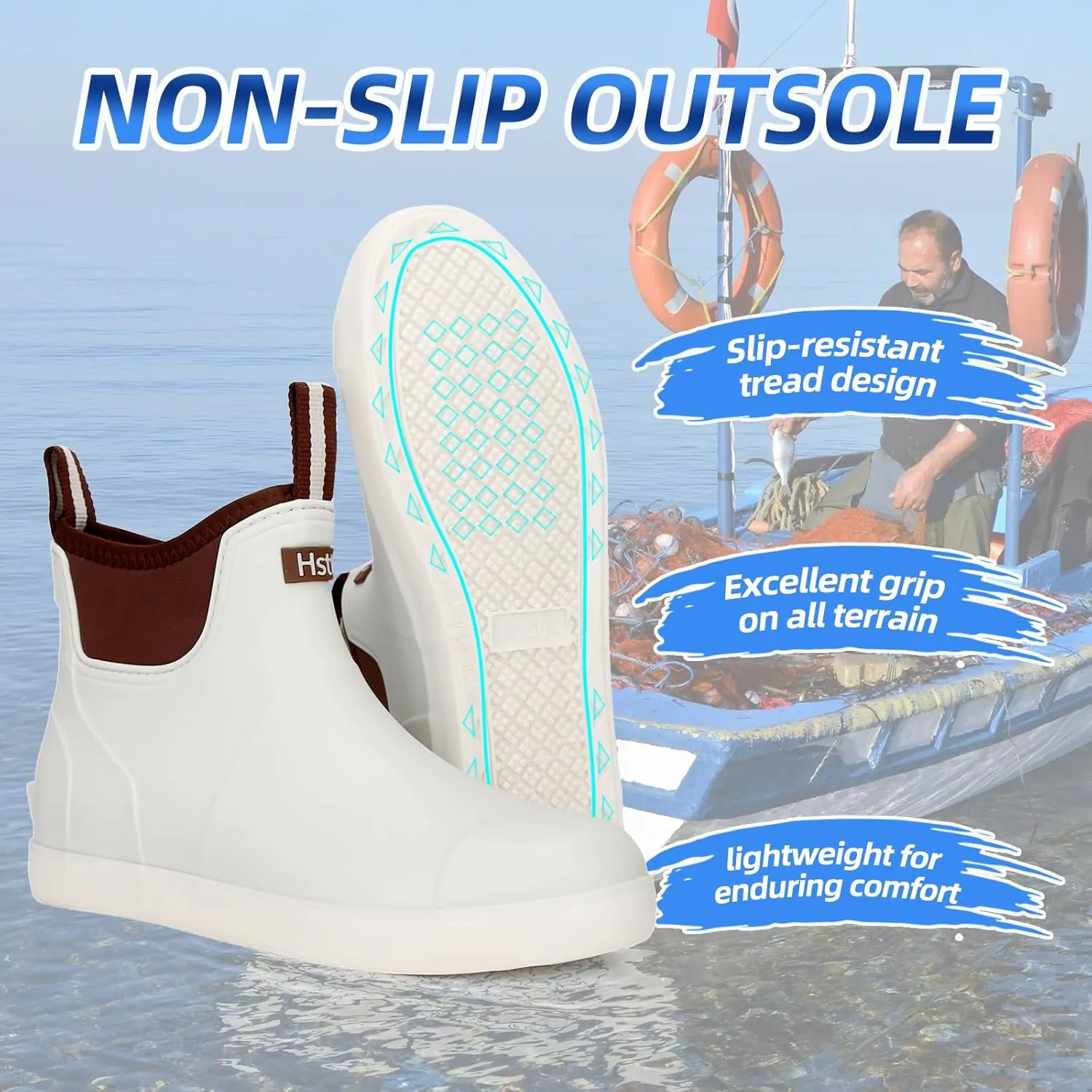 Men's Deck Boots Waterproof Fishing Rain Boots, Anti-Slip Rubber Boots Ankle Booties, High-Performance Footwear Chelsea Boots for Gardening Boating Camping Sailing