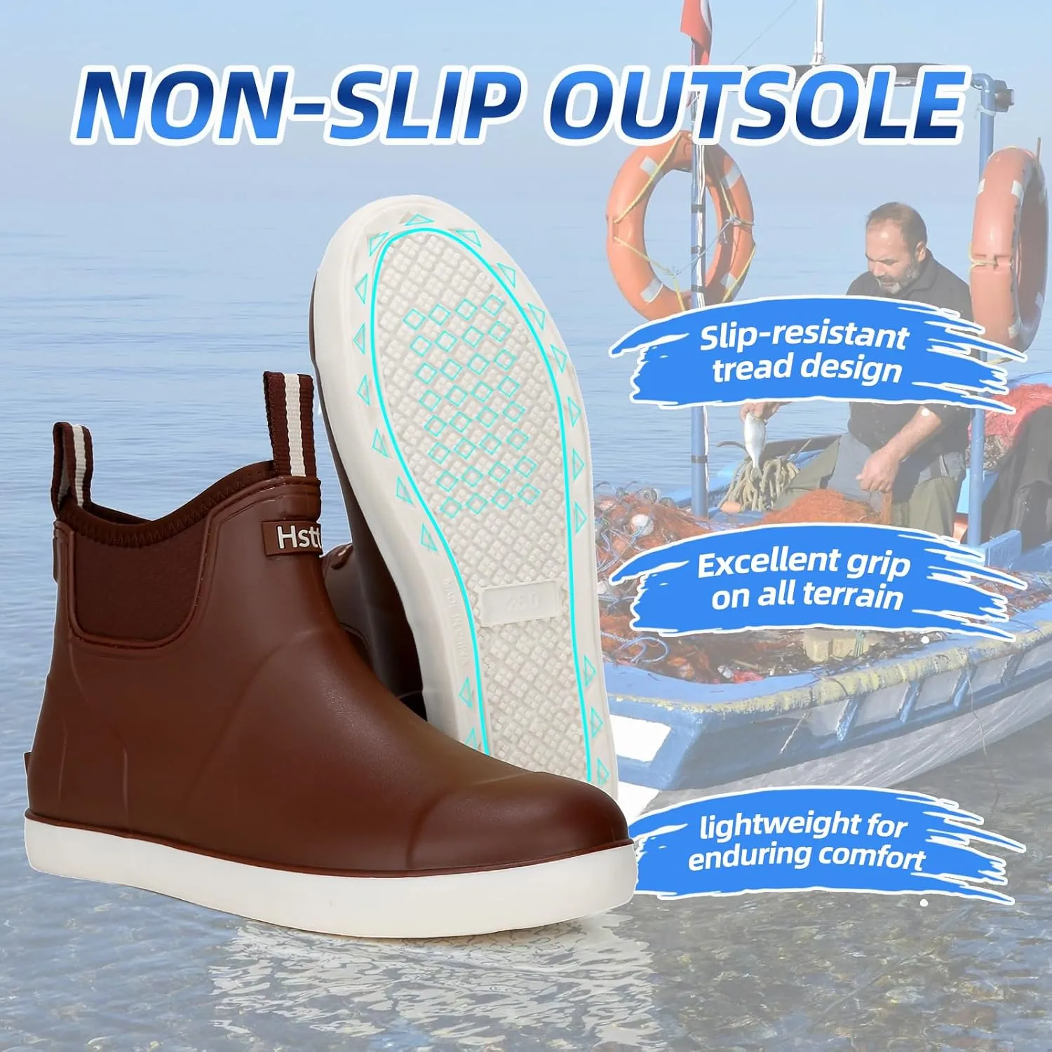 Men's Deck Boots Waterproof Fishing Rain Boots, Anti-Slip Rubber Boots Ankle Booties, High-Performance Footwear Chelsea Boots for Gardening Boating Camping Sailing