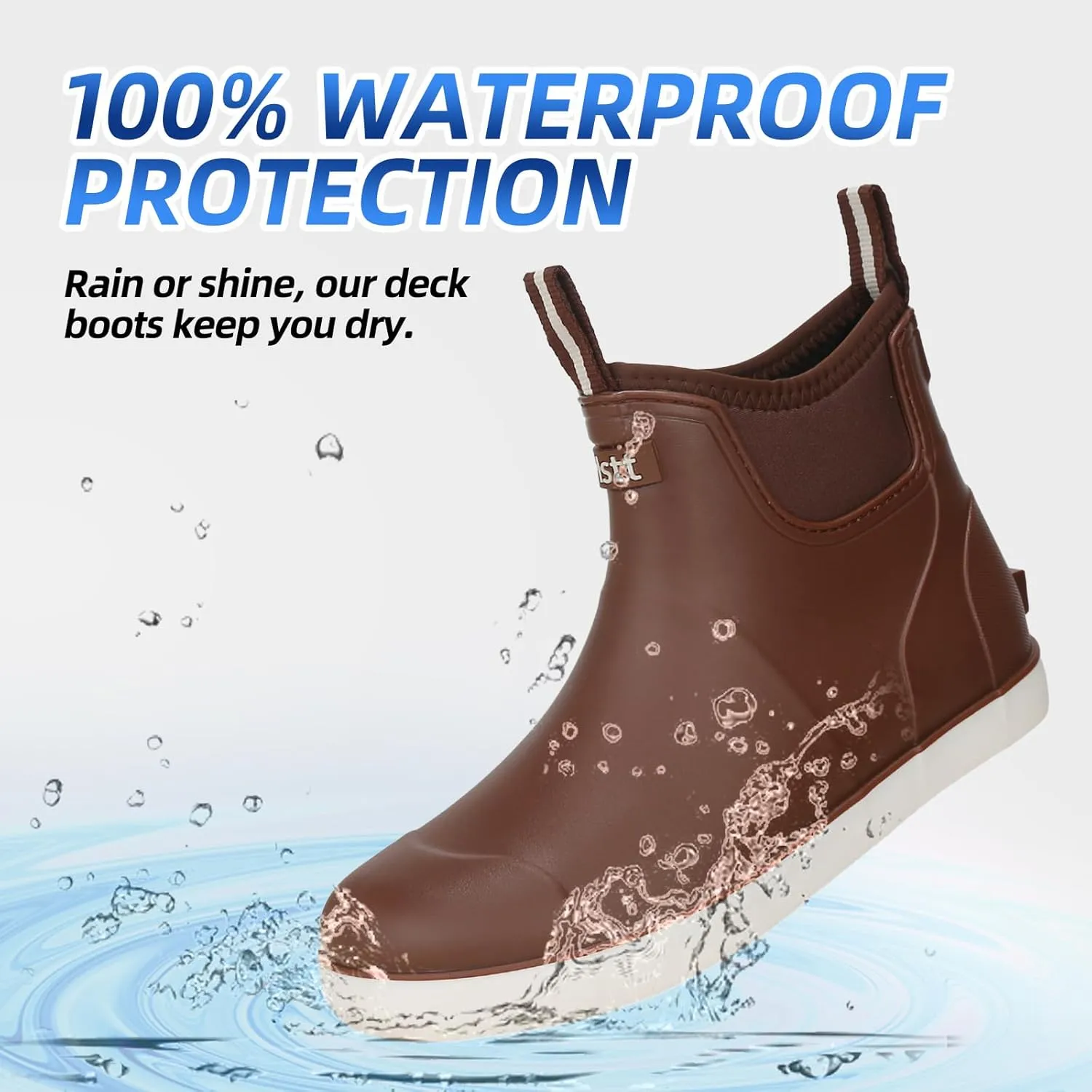 Men's Deck Boots Waterproof Fishing Rain Boots, Anti-Slip Rubber Boots Ankle Booties, High-Performance Footwear Chelsea Boots for Gardening Boating Camping Sailing