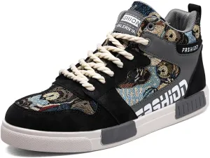 Men's Fashion High Top Chinese Style Skate Sneakers Stylish Comfortable Skateboarding Road Running Walking Shoes
