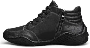 Men's Fashion Sneakers Leather Lace Up Sports Ankle Boots Handmade Stitched Leather Shoes Outdoor Casual Non-Slip Running Sports Hiking Boots with Side Zippers for Men