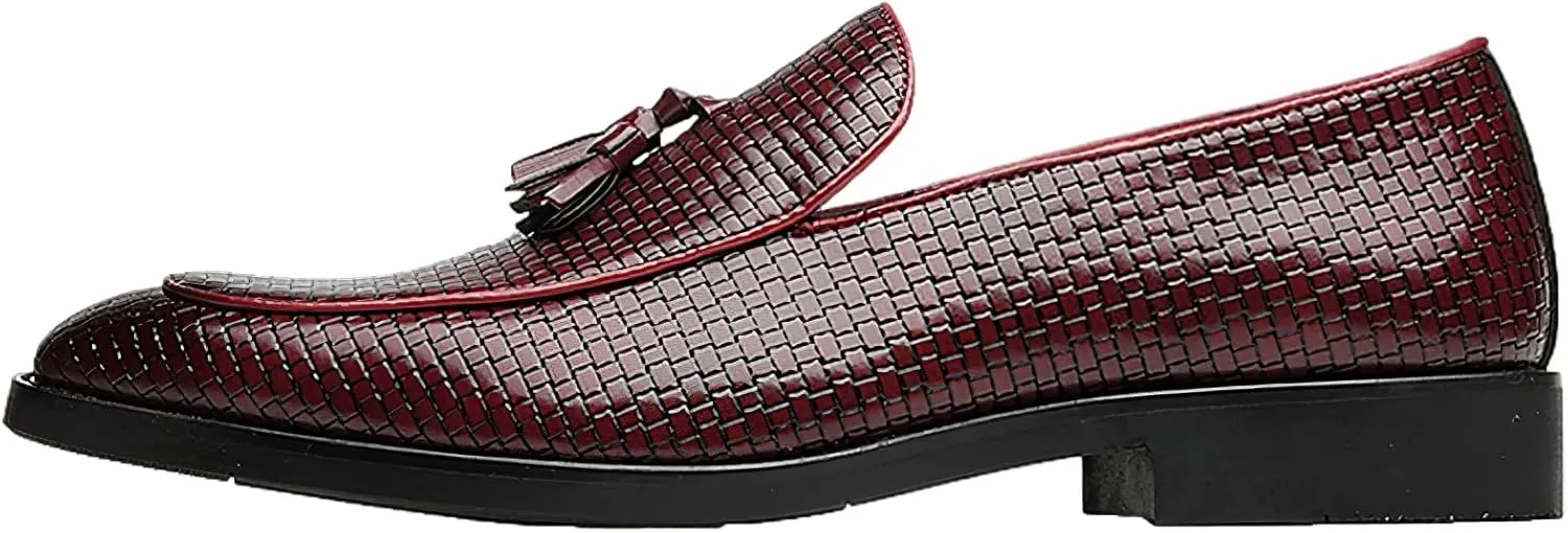 Men's Faux Leather Dress Shoes Pointed-Toe Low-Top Slip-on Tassel Loafers