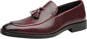 Men's Faux Leather Dress Shoes Pointed-Toe Low-Top Slip-on Tassel Loafers