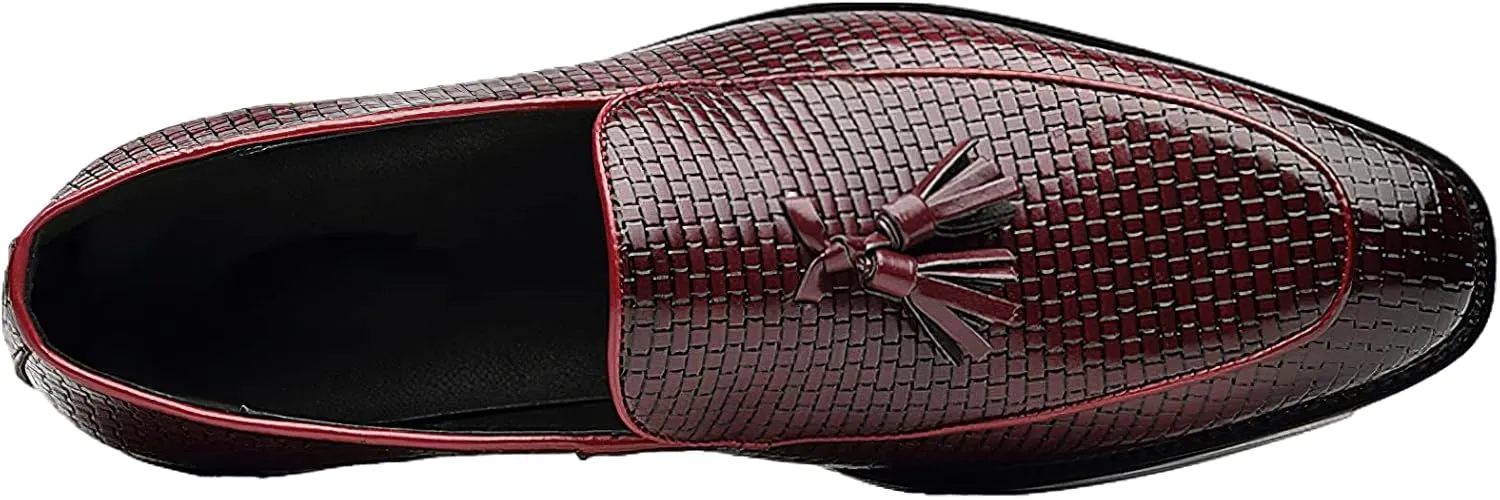 Men's Faux Leather Dress Shoes Pointed-Toe Low-Top Slip-on Tassel Loafers
