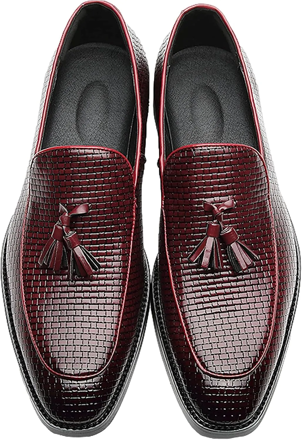 Men's Faux Leather Dress Shoes Pointed-Toe Low-Top Slip-on Tassel Loafers