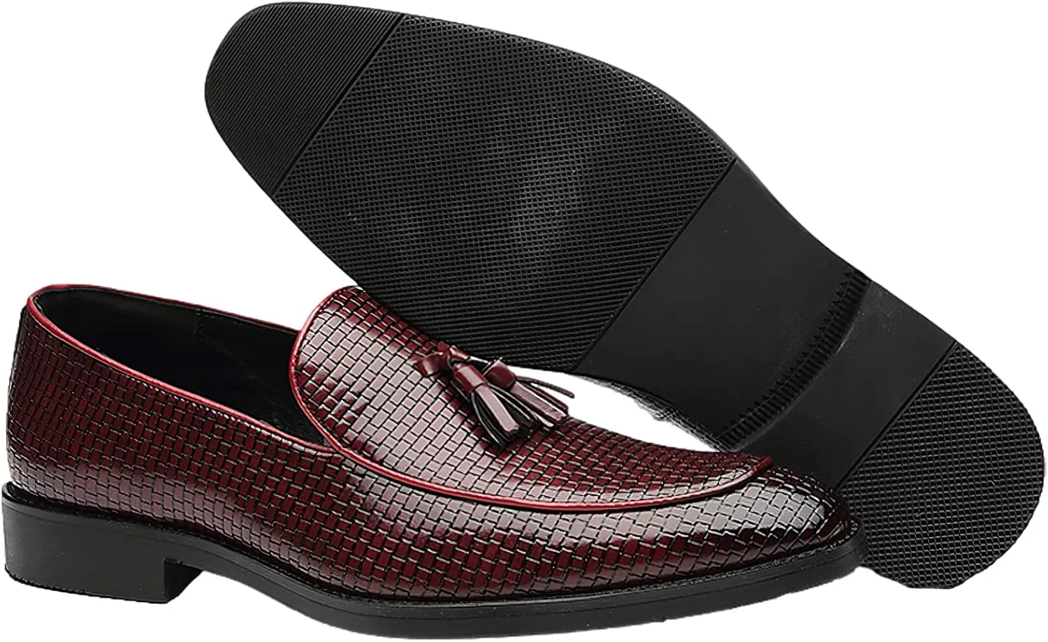 Men's Faux Leather Dress Shoes Pointed-Toe Low-Top Slip-on Tassel Loafers
