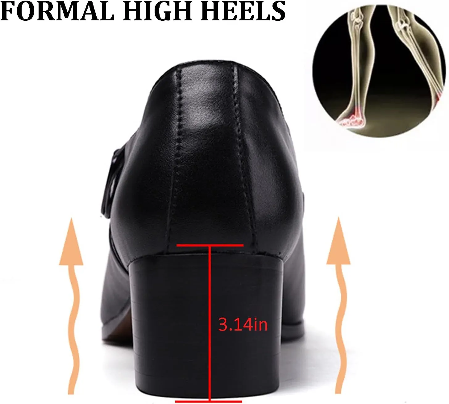 Men's Genuine Leather Chunky Heel Monk Strap Oxford Loafers Fashion Pointed Toe Slip-On Low Top Chelsea Boots Dress Heels for Business Wedding Party