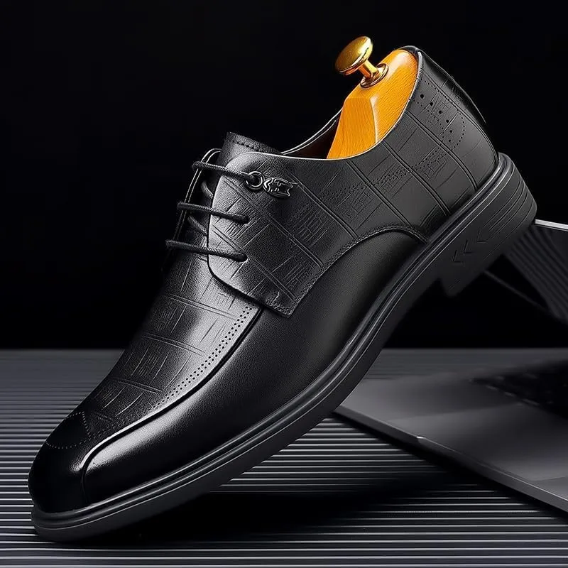 Men's Genuine Leather Oxford Shoes Men Classic Pointed Toe Dress Shoes Comfortable Lace-Up Derby Shoes for Men(8.5)