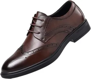 Men's Genuine Leather Oxford Shoes Men Modern Low Top Pointed Toe Tuxedo Derby Shoes Fashion Casual Loafers Formal Dress Shoes(Brown,7.5)