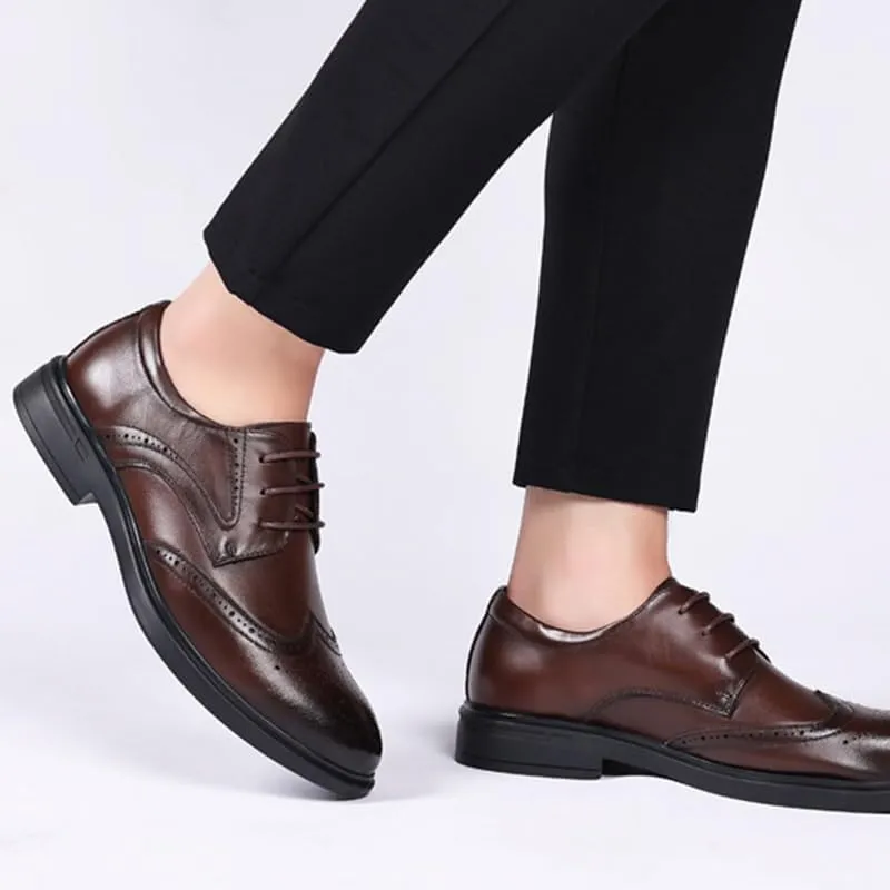 Men's Genuine Leather Oxford Shoes Men Modern Low Top Pointed Toe Tuxedo Derby Shoes Fashion Casual Loafers Formal Dress Shoes(Brown,7.5)
