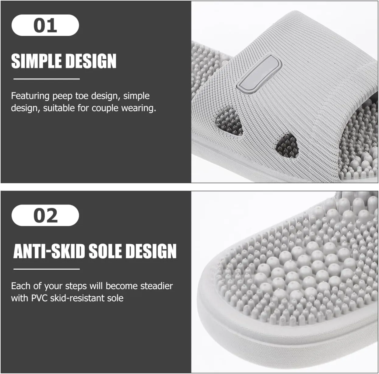 Mens House Slippers Home Slippers Foot Massage Slippers Summer Home Non- Elastic Unisex Sandals for Shower Indoor (Light Grey, 40-41) Summer Sandals Home Slippers