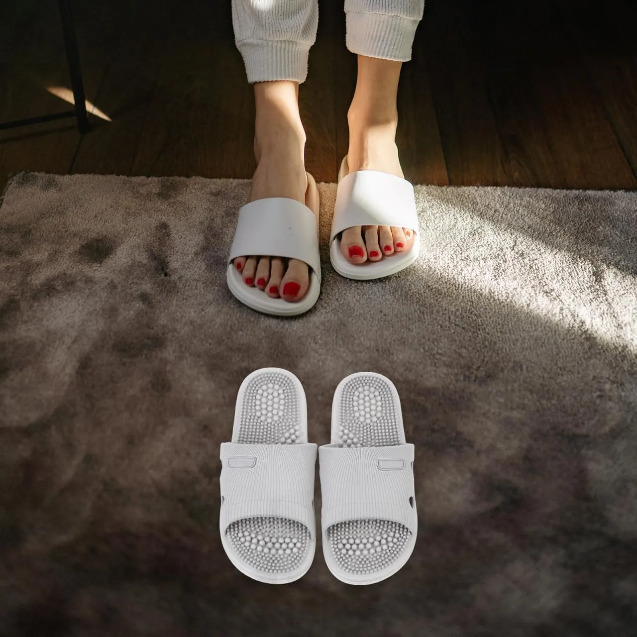 Mens House Slippers Home Slippers Foot Massage Slippers Summer Home Non- Elastic Unisex Sandals for Shower Indoor (Light Grey, 40-41) Summer Sandals Home Slippers