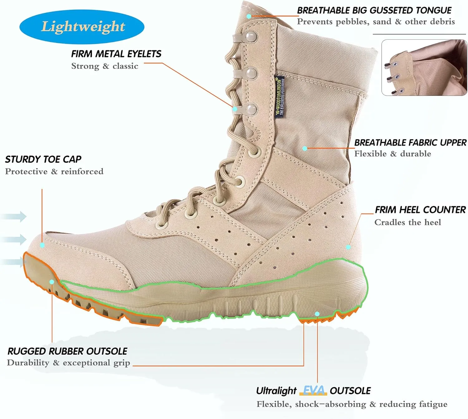 Men's LD Lightweight Combat Boots Microfiber/Suede Leather Military Tactical Boots