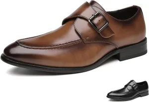 Men's Leather Monk Strap Dress Loafers Fashion Classic Cap Toe Low Top Slip On Oxford Shoes Casual Business Office Wedding Formal Shoes