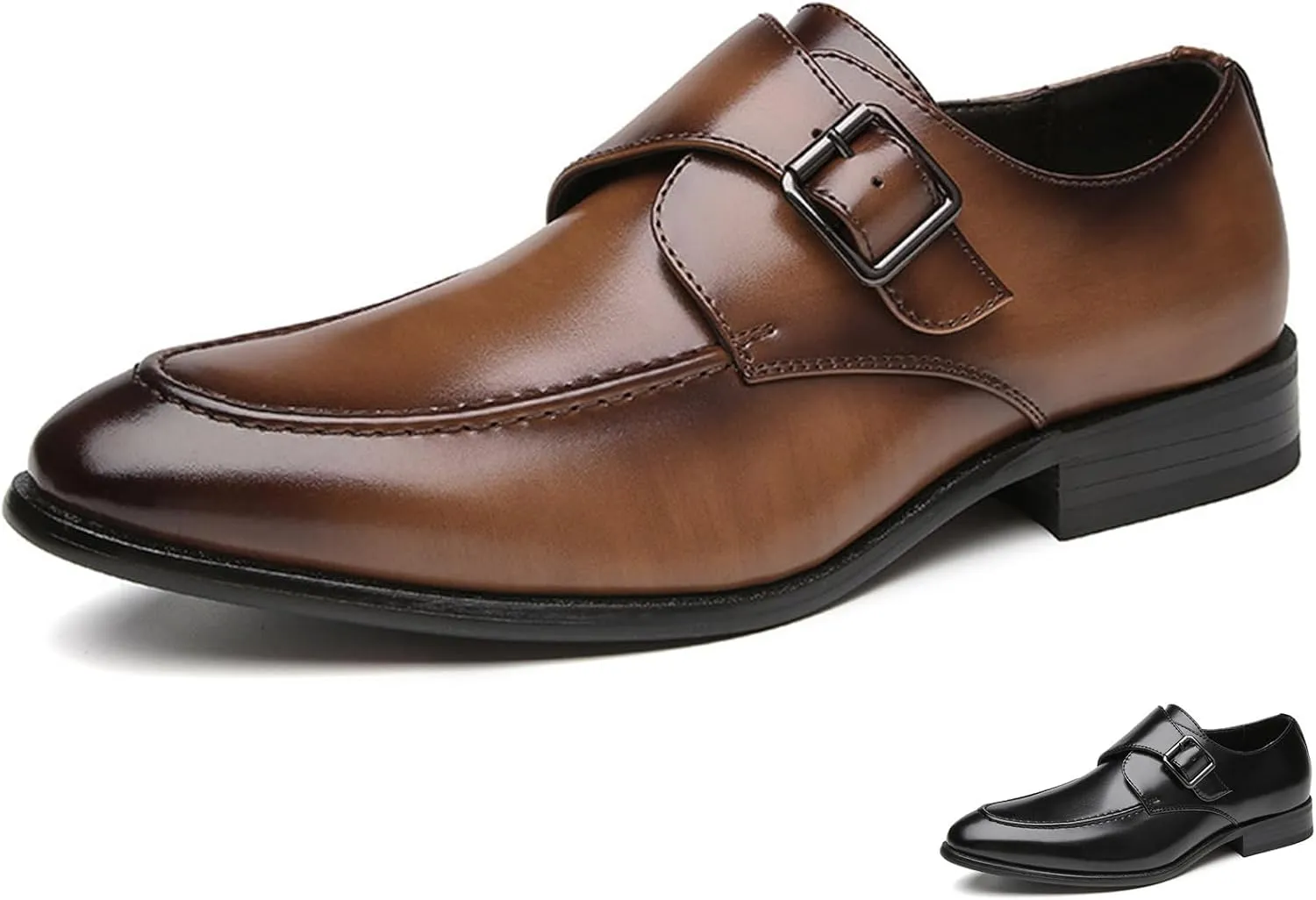 Men's Leather Monk Strap Dress Loafers Fashion Classic Cap Toe Low Top Slip On Oxford Shoes Casual Business Office Wedding Formal Shoes