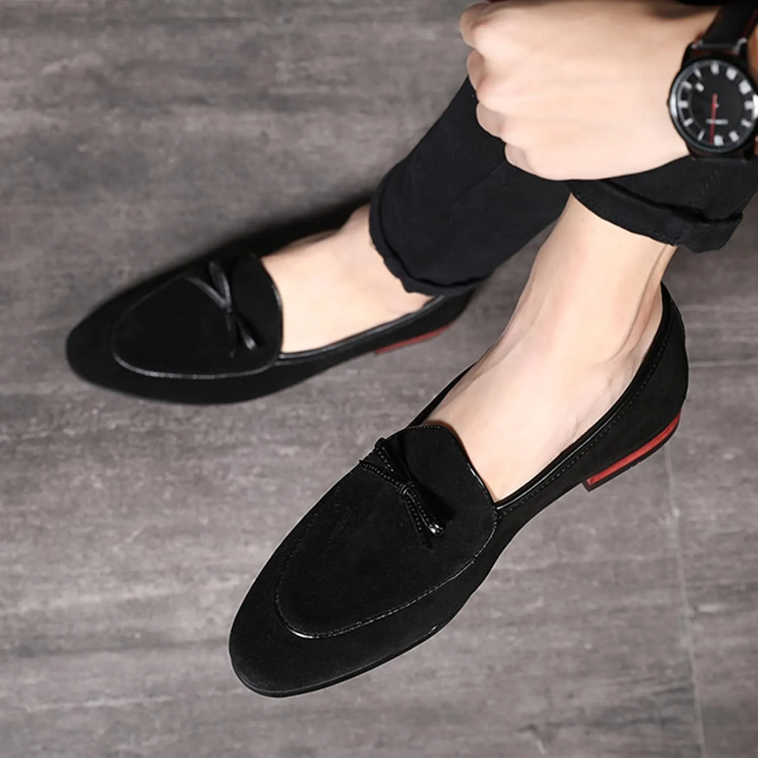 Men's Loafers Shoes, Large Size Slip On Business Casual Leather Shoes Frosted Low Top Pointed Driving Walking Comfortable Breathable Shoes, 47 EU,Black