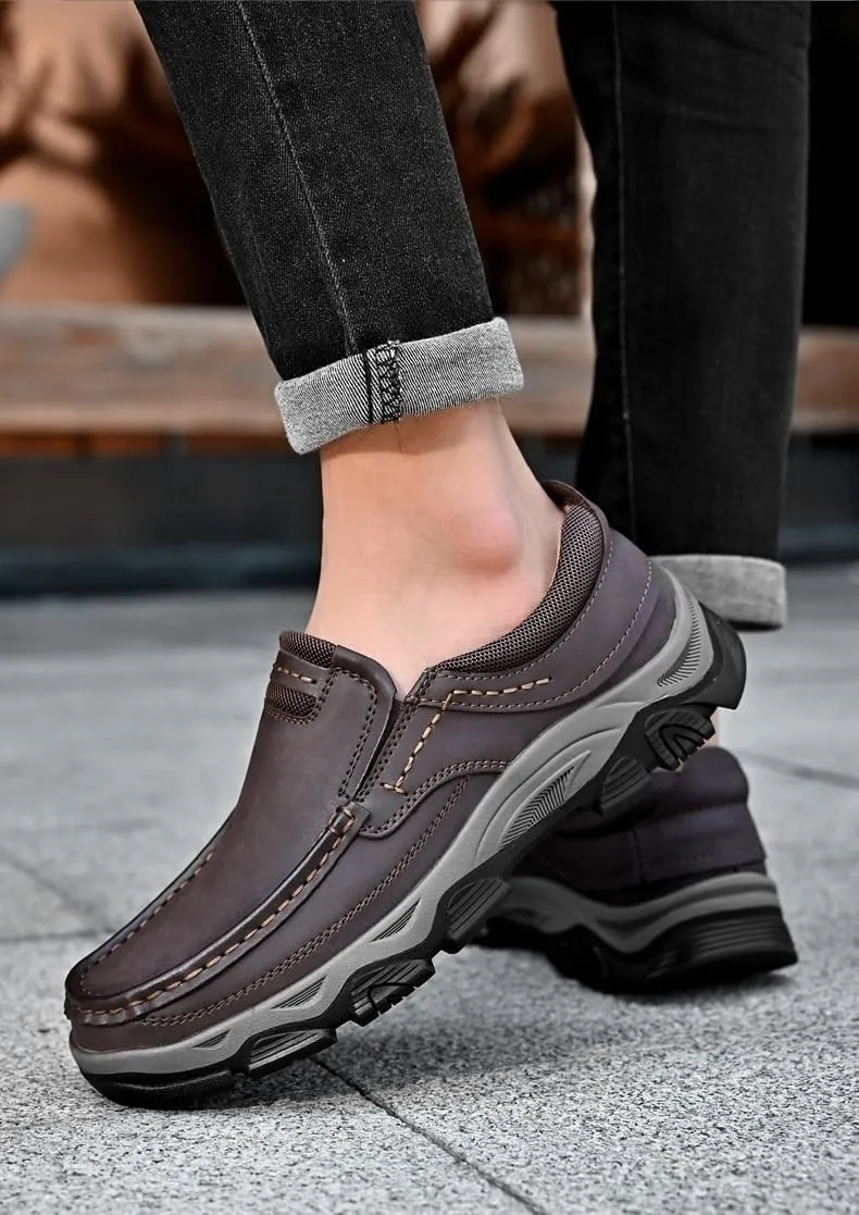 Men's Orthopedic Walking Shoes Genuine Leather Slip On Loafers Arch Support Lightweight Comfortable Casual Sneakers